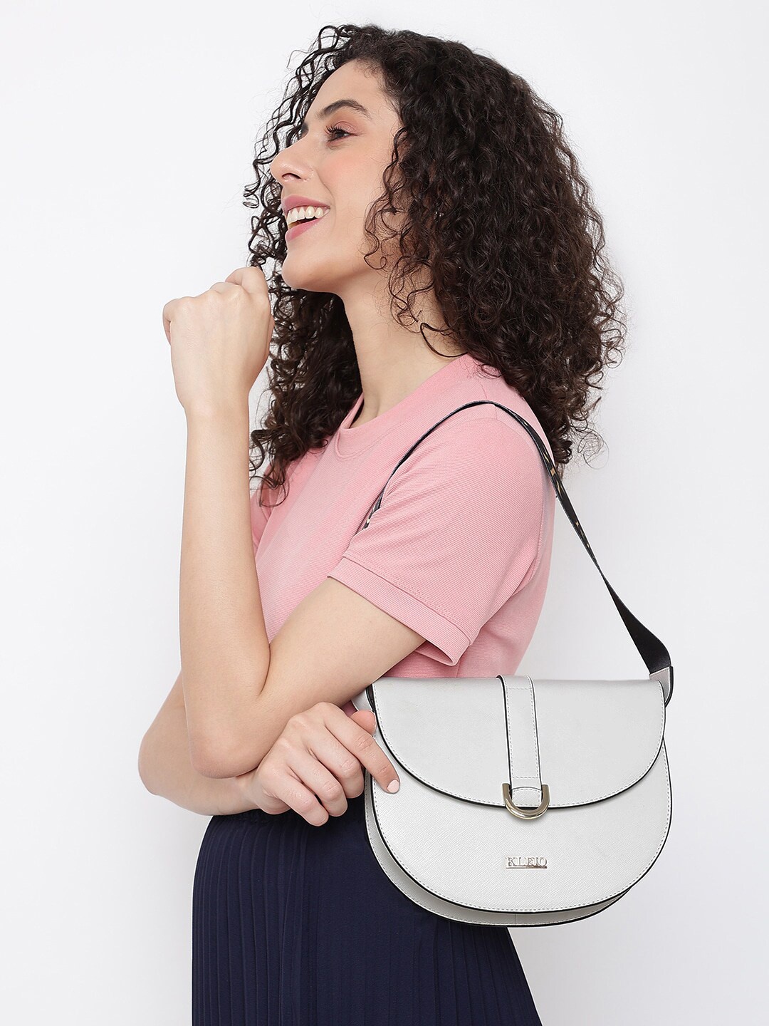 

KLEIO Vegan Structured Saddle Shoulder Bag, White