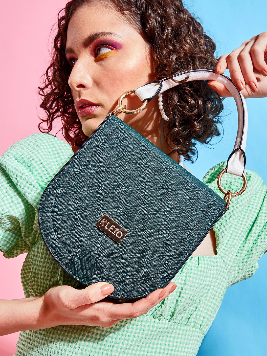 

KLEIO PU Vegan D Shape 3 Straps Sling Bag, Green