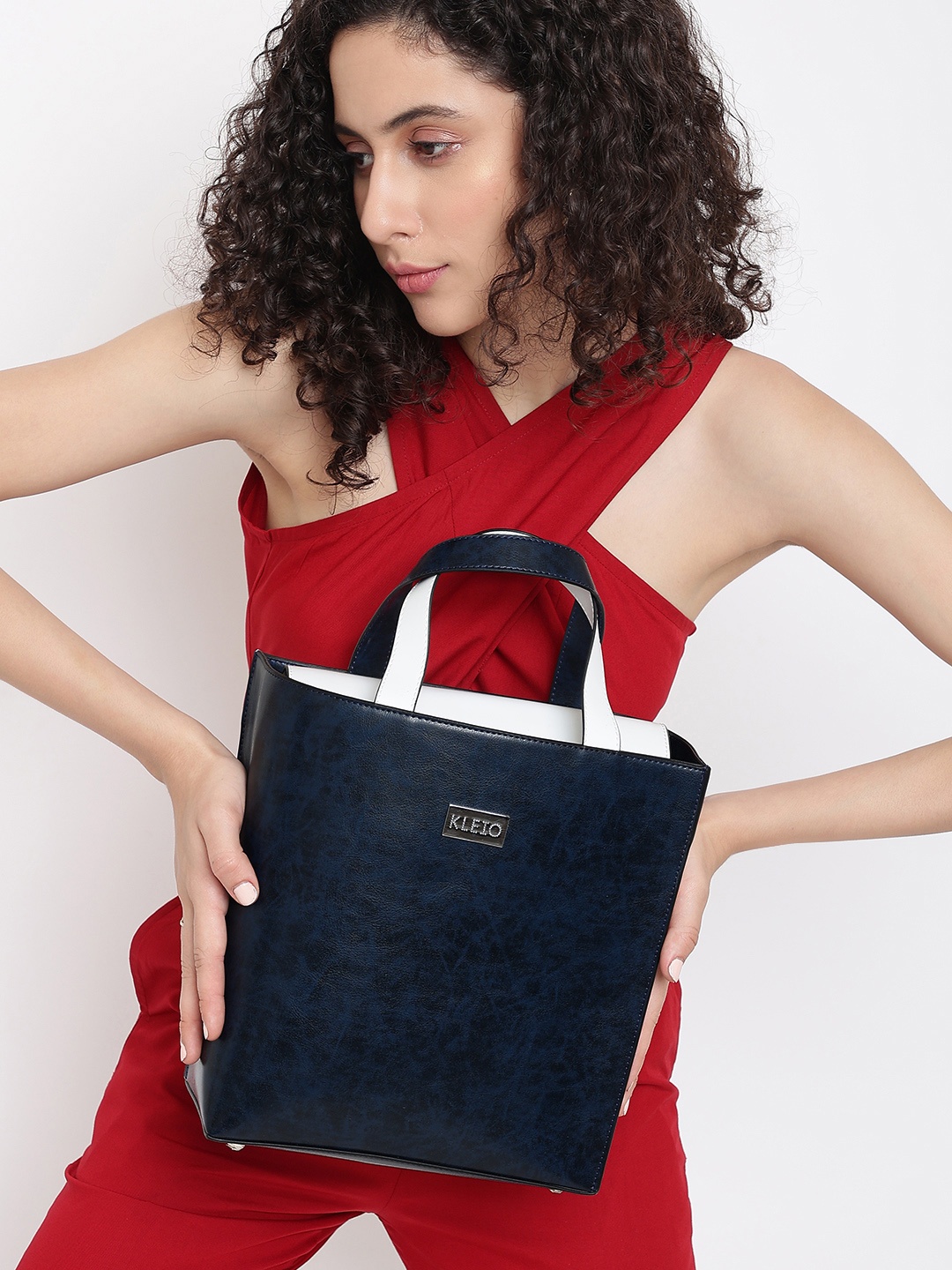 

KLEIO Color-Blocked Handheld Tote Bag, Navy blue