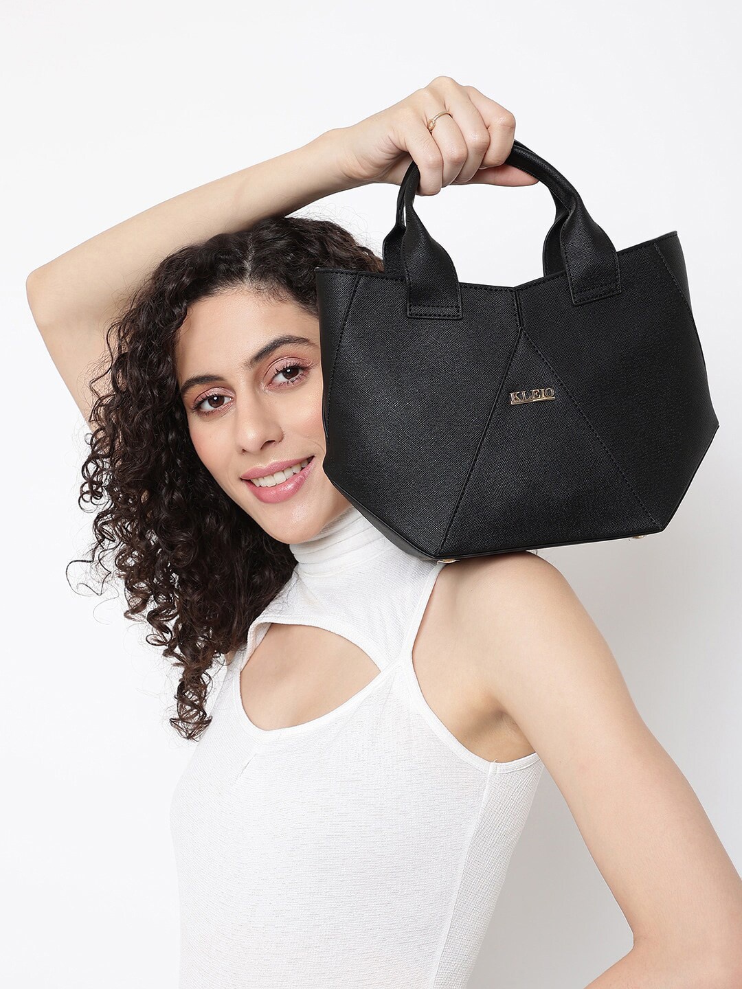 

KLEIO Geometrical Shape Satchel Hand Bag, Black