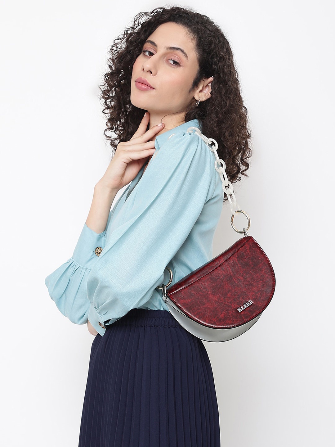 

KLEIO Half Moon Twin Handle Sling Shoulder Bag, Maroon