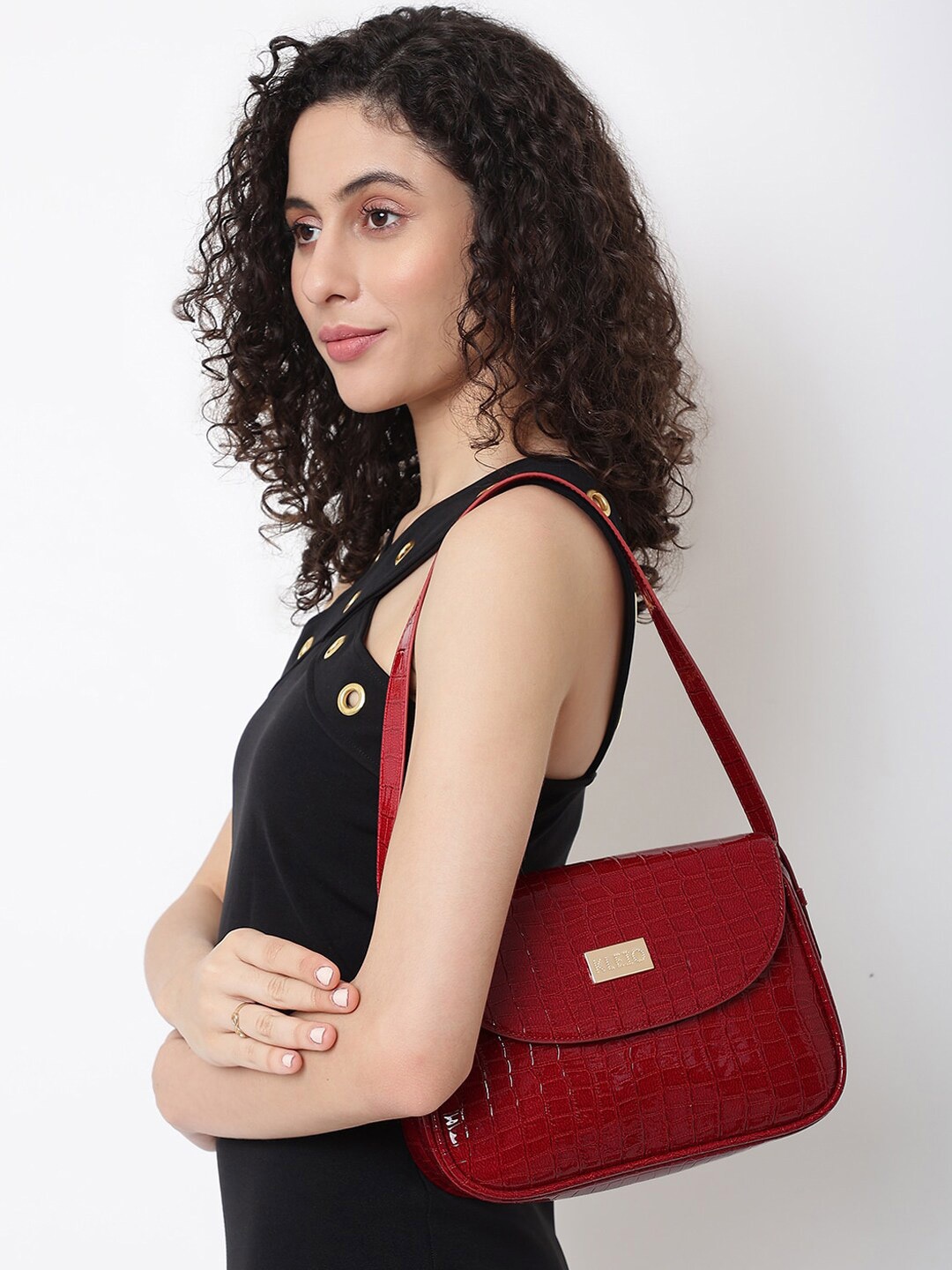 

KLEIO Vegan Croco Textured Shoulder Bag, Red