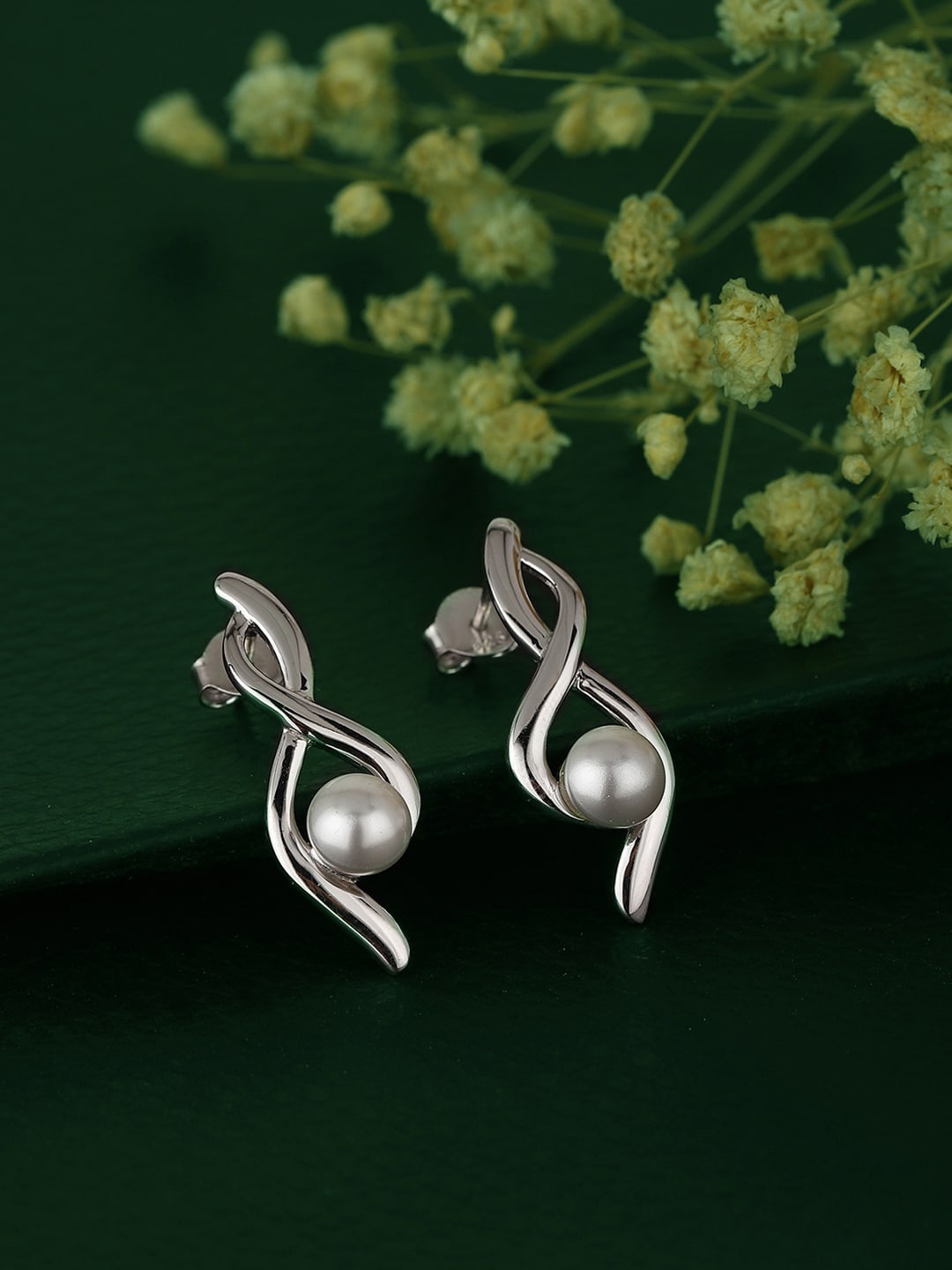 

VANBELLE Silver Toned 925 Sterling Silver Rhodium Plated Contemporary Pearl Drop Earrings