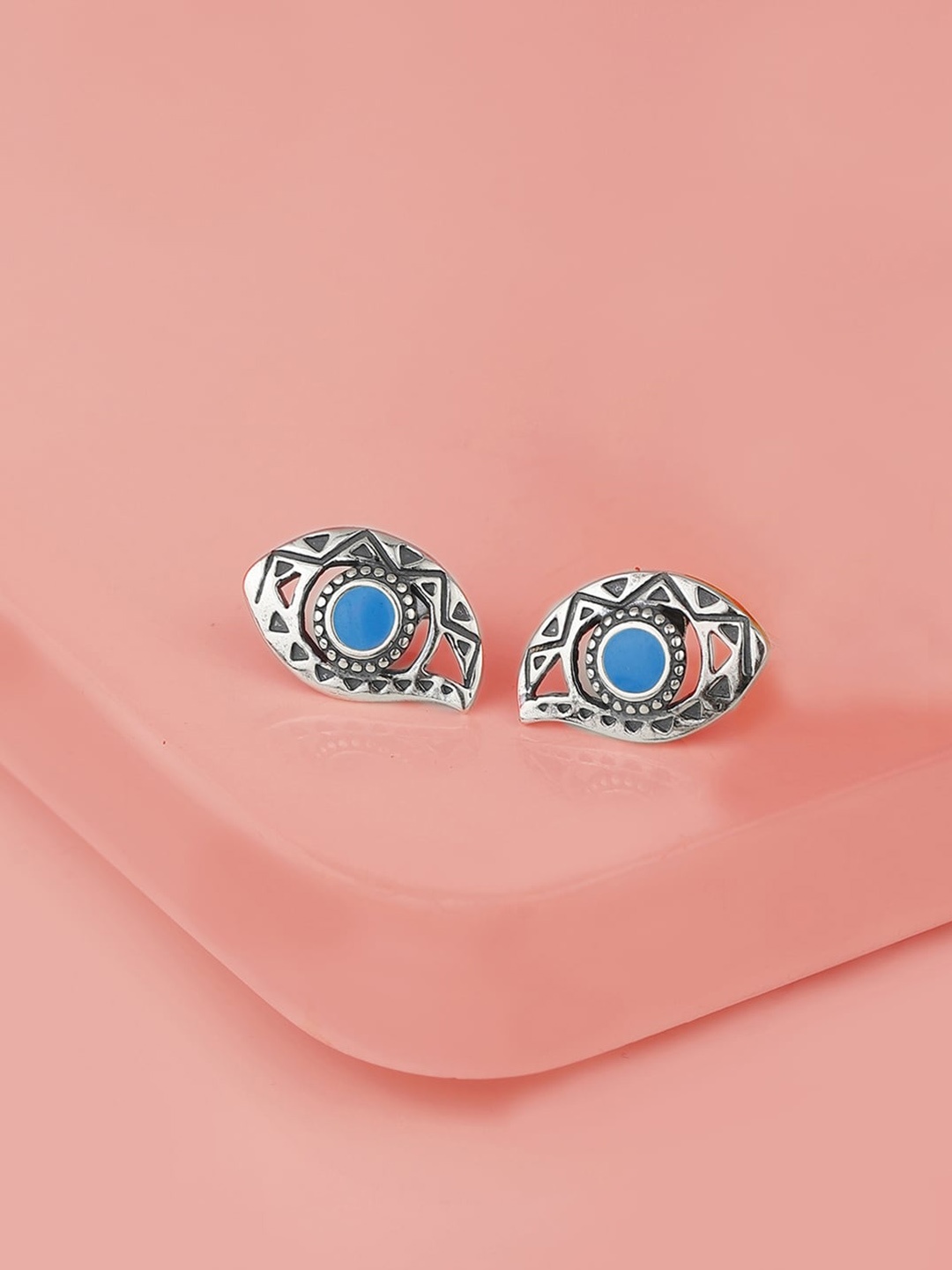 

VANBELLE Silver Toned And Blue 925 Sterling Silver Contemporary Studs Earrings