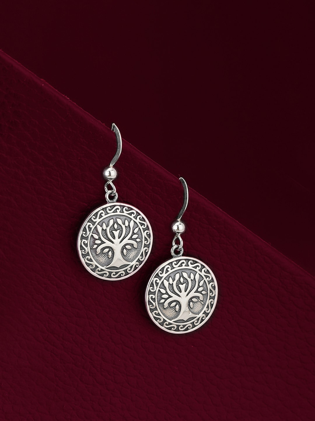 

VANBELLE Women Silver-Toned Circular Drop Earrings