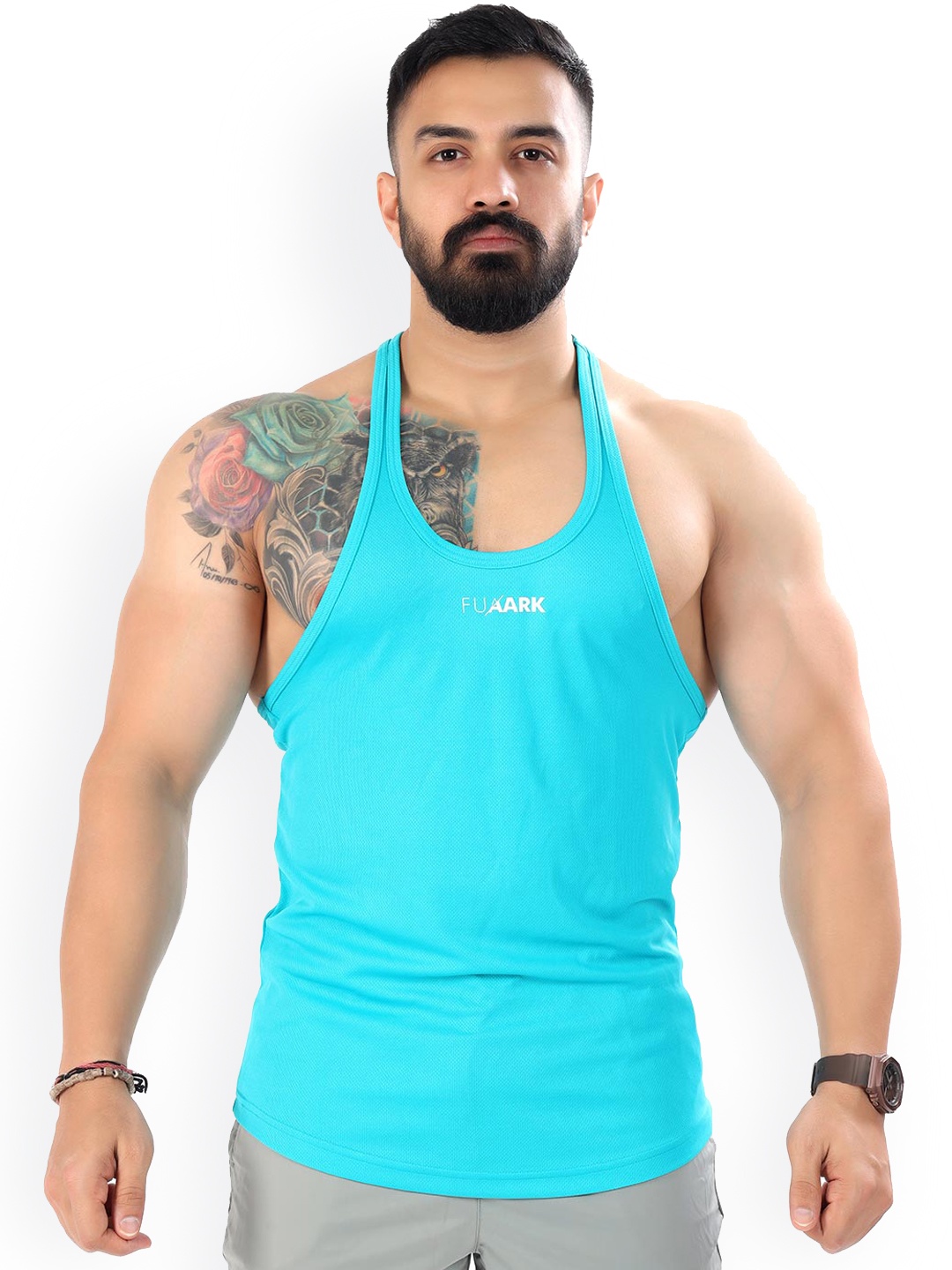 

FUAARK Men Blue k Solid Stretchable Sweat Wicking Fabric Slim Fit Innerwear Gym Vest