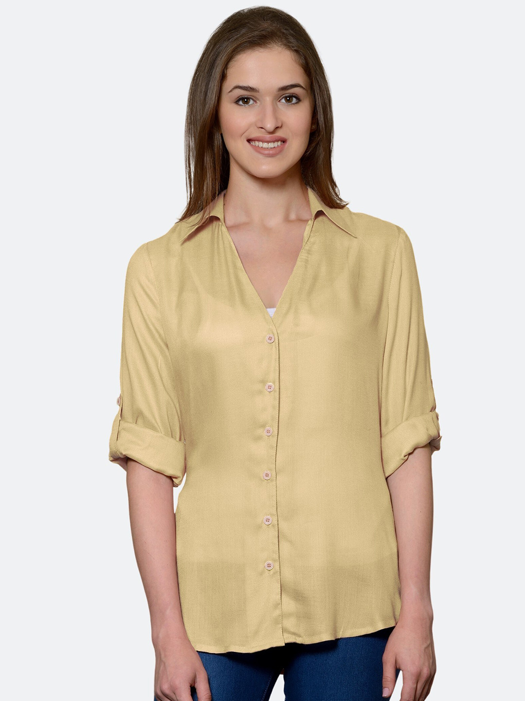 

PATRORNA Women Gold-Toned Comfort Casual Shirt