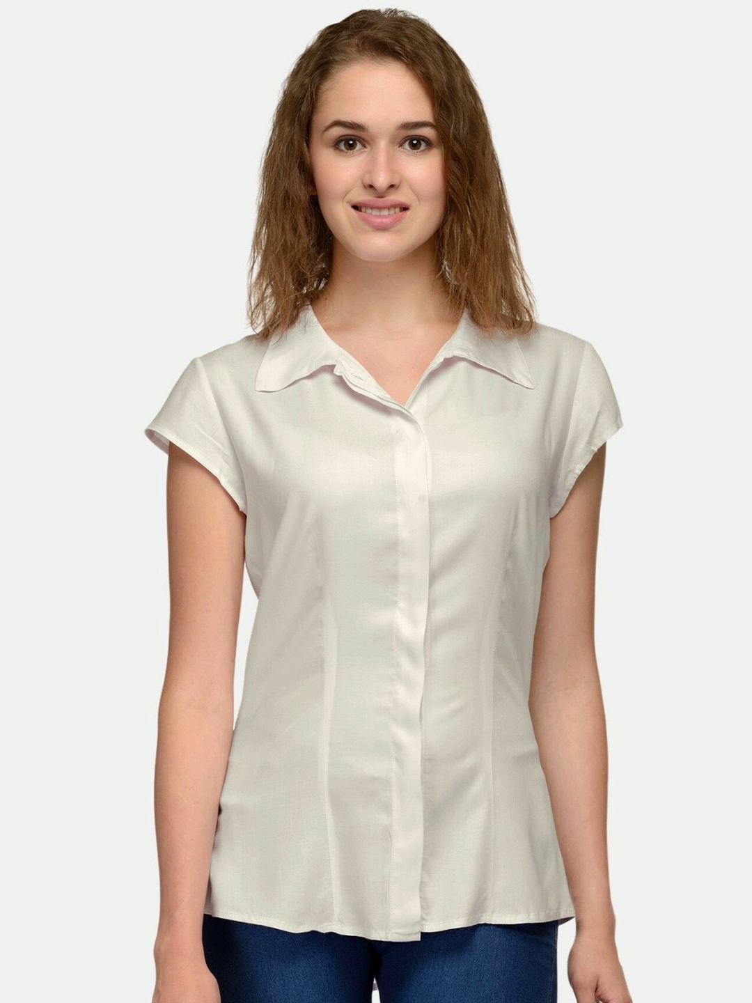 

PATRORNA Women Off White Comfort Casual Shirt