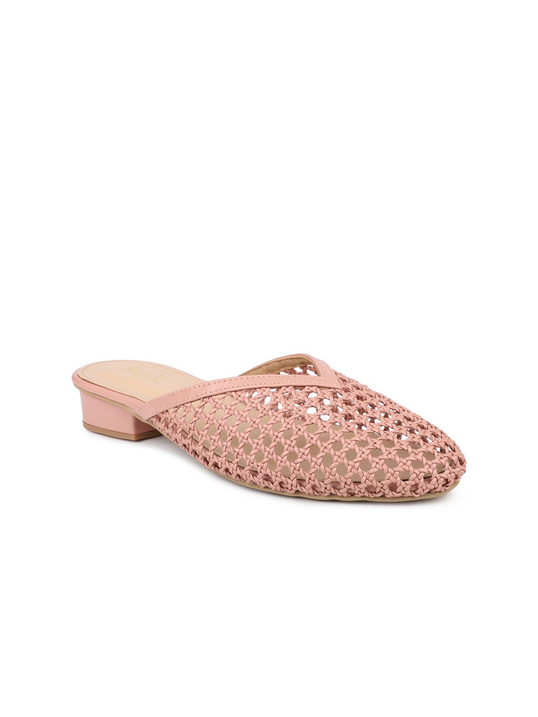 

Inc 5 Women Peach Pink Textured Block Mules With Laser Cuts