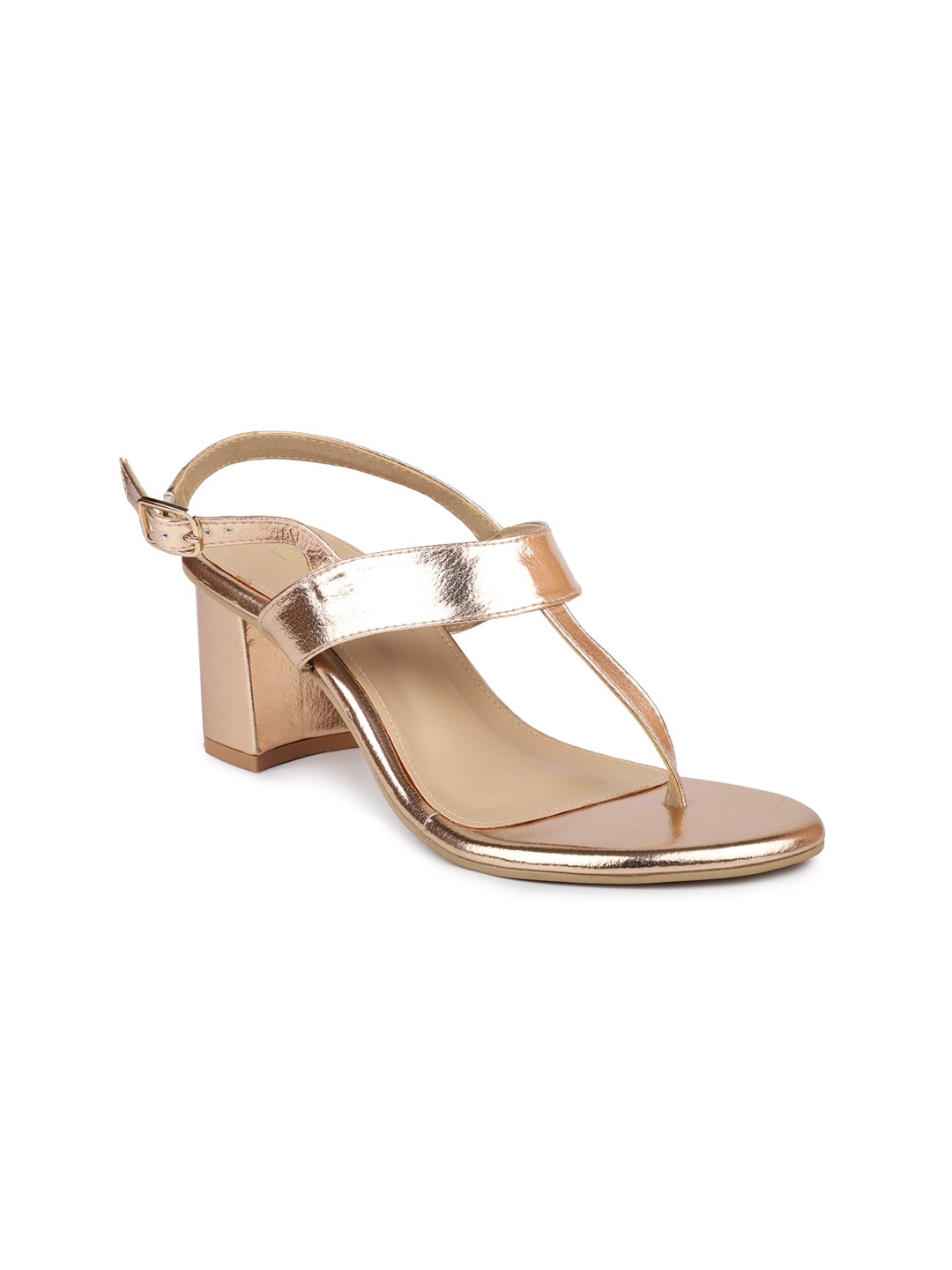 

Inc 5 Women Rose Gold-Toned Embellished Block Heel Sandals
