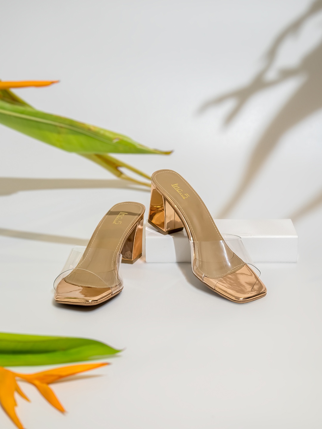 

Inc 5 Women Rose Gold Embellished Transparent Sandals, Copper