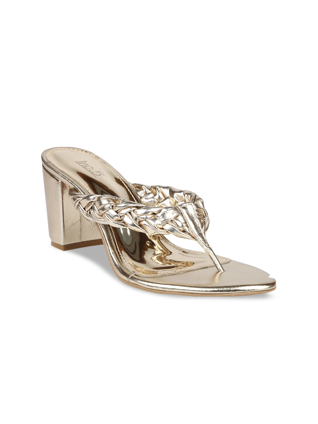 

Inc 5 Women Gold Textured Block Sandals