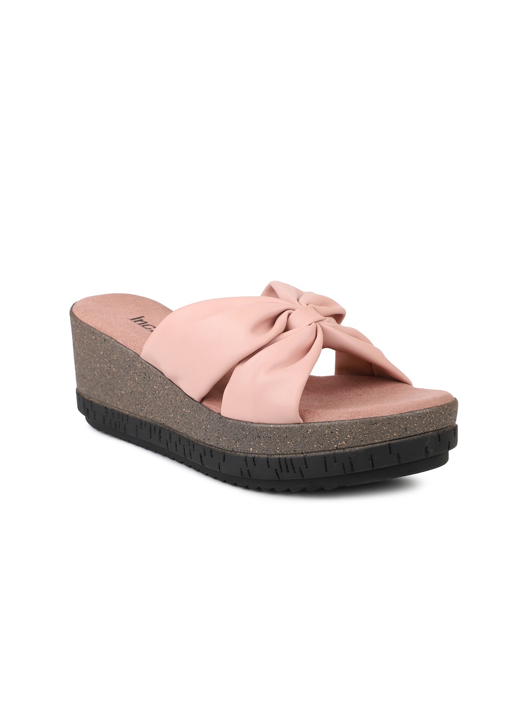 

Inc 5 Women Peach Pink Solid Wedge Sandals With Bow Detail