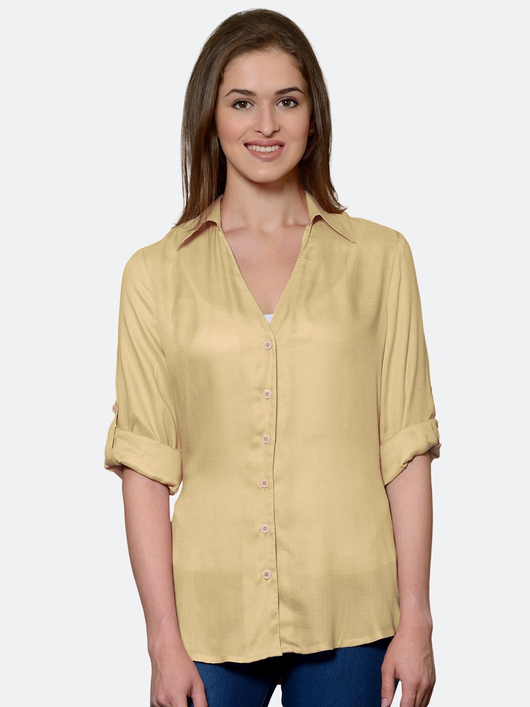 

PATRORNA Women Gold-Toned Comfort Casual Shirt