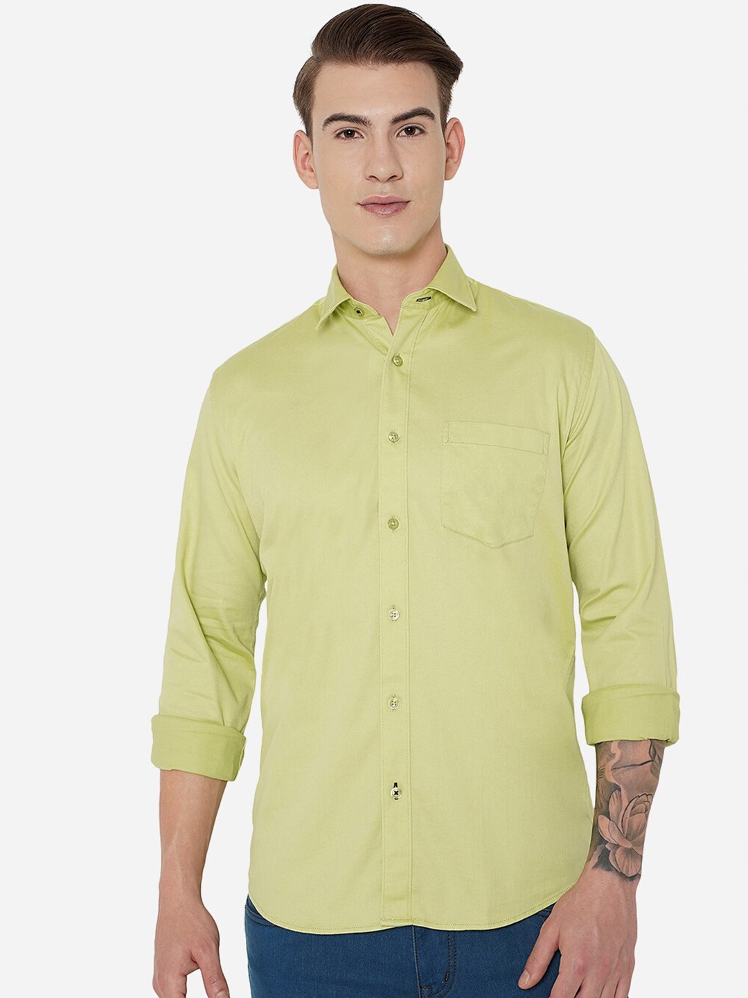 

JADE BLUE Men Green Slim Fit Pure Cotton Casual Shirt