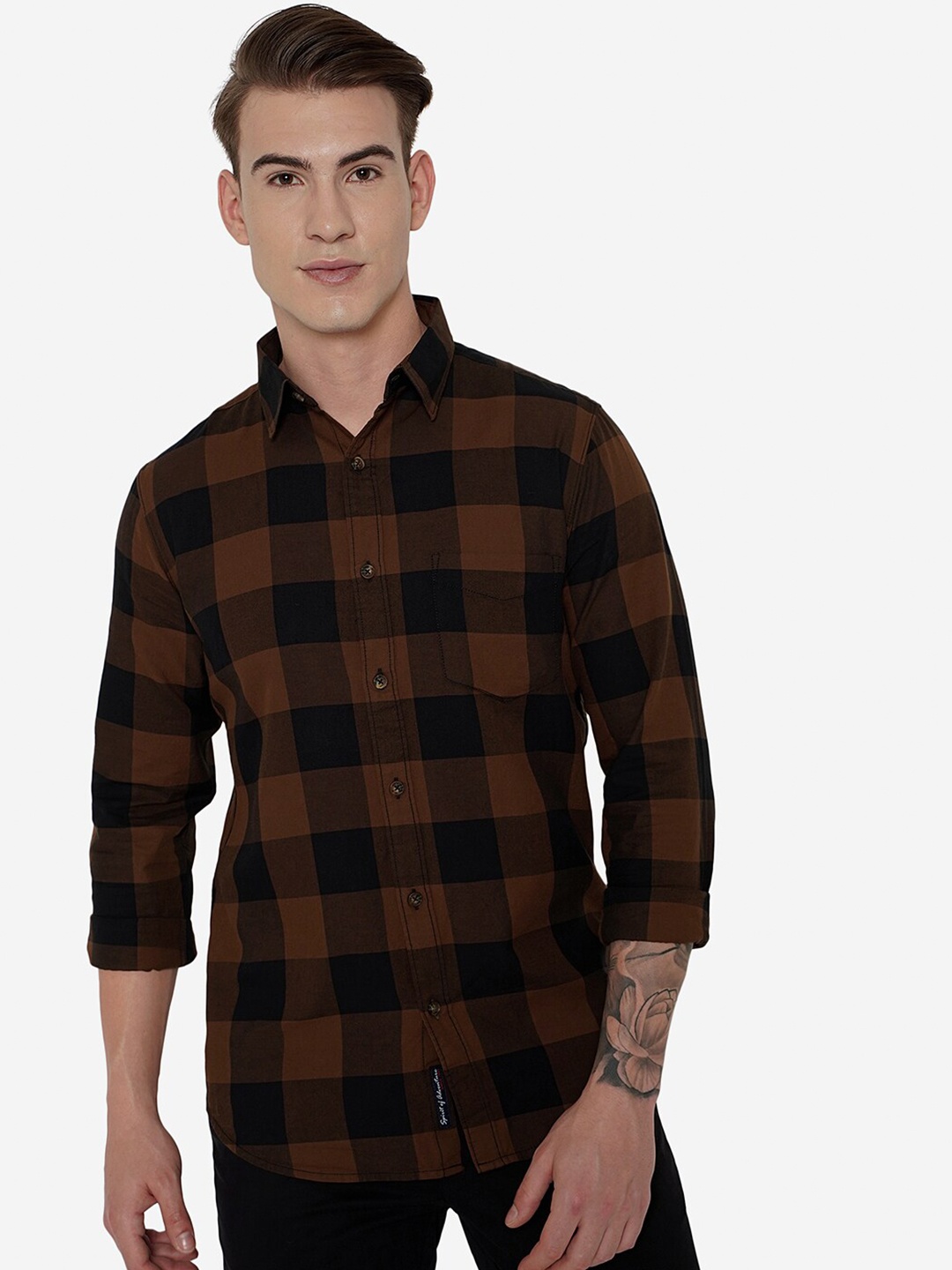

JADE BLUE Men Brown Slim Fit Buffalo Checks Checked Casual Shirt