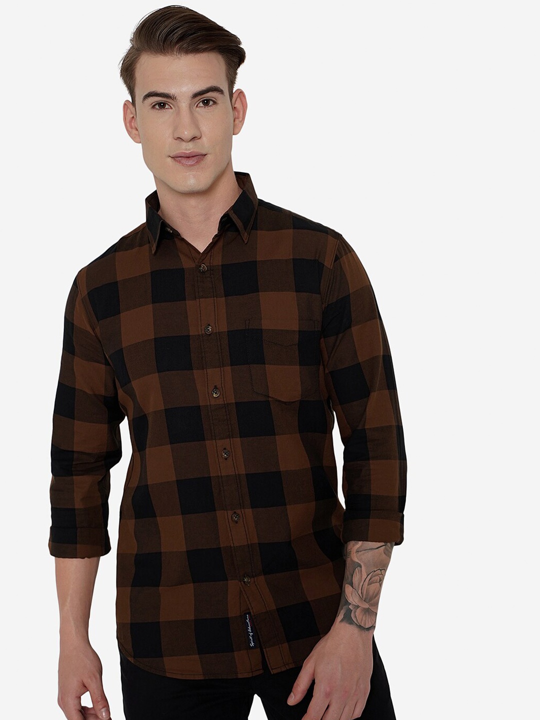 

JADE BLUE Men Brown Slim Fit Buffalo Checks Checked Casual Shirt