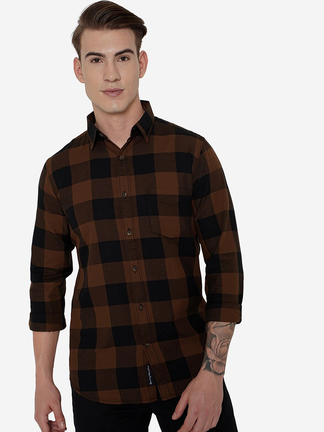 

JADE BLUE Men Brown Slim Fit Buffalo Checks Checked Casual Shirt
