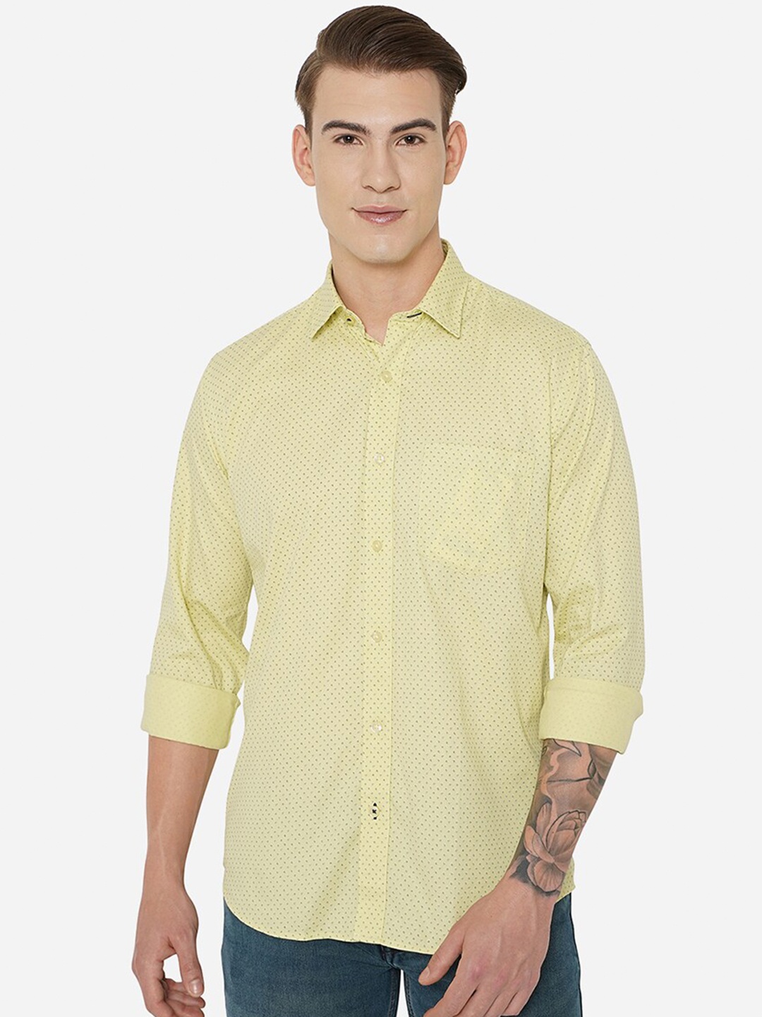 

JADE BLUE Men Yellow Slim Fit Printed Casual Shirt