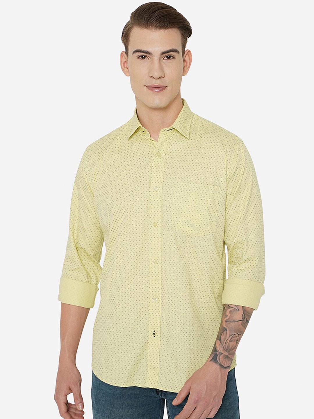 

JADE BLUE Men Yellow Slim Fit Printed Casual Shirt