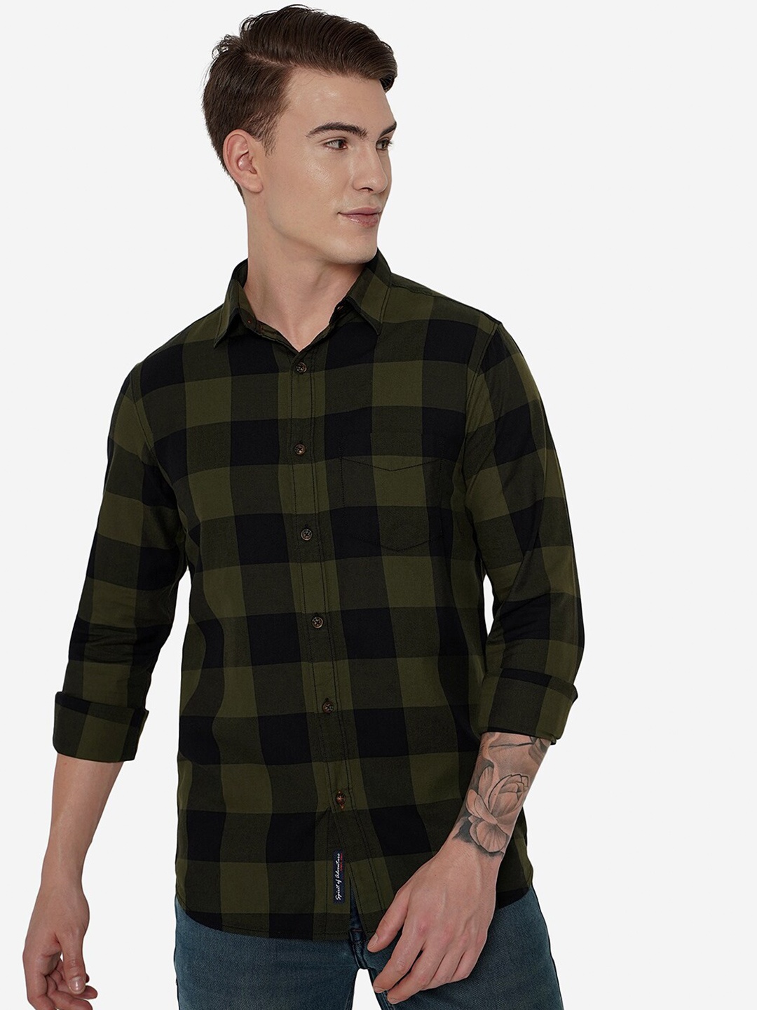 

JADE BLUE Men Green Slim Fit Buffalo Checks Checked Casual Shirt