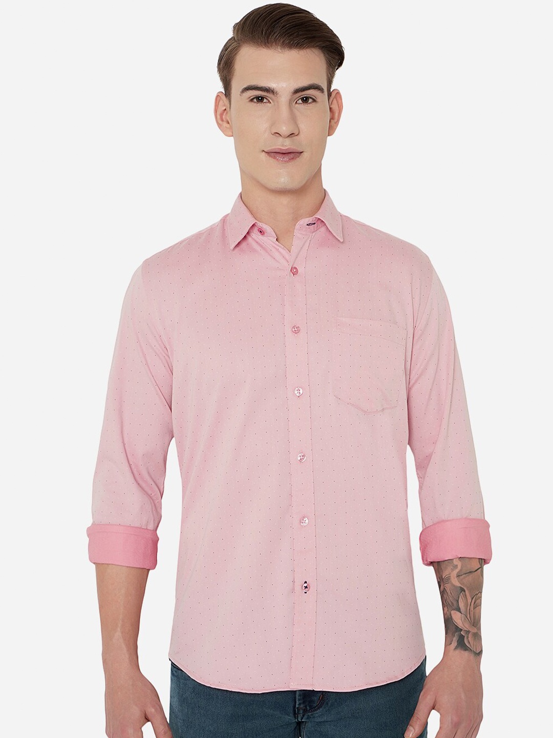 

JADE BLUE Men Pink Slim Fit Printed Casual Shirt