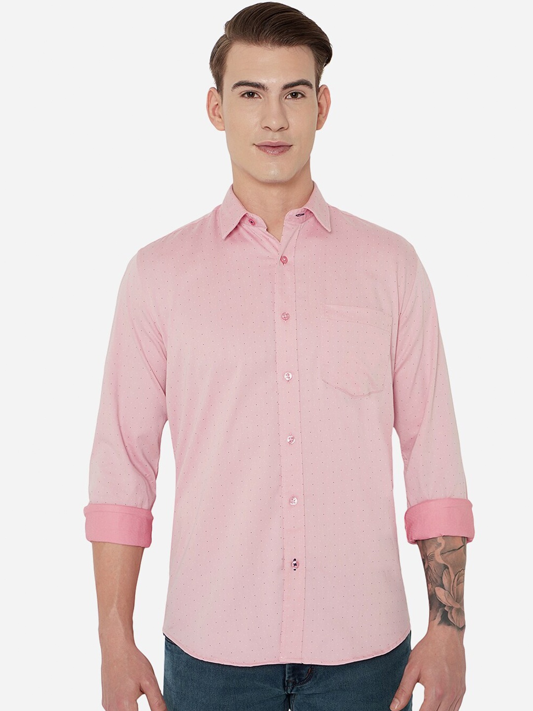 

JADE BLUE Men Pink Slim Fit Printed Casual Shirt