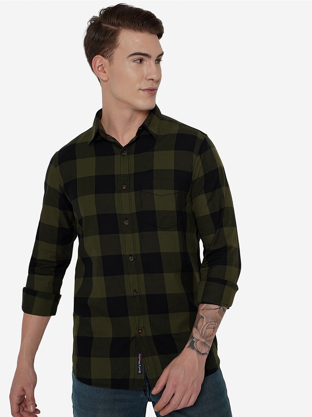 

JADE BLUE Men Green Slim Fit Buffalo Checks Checked Casual Shirt