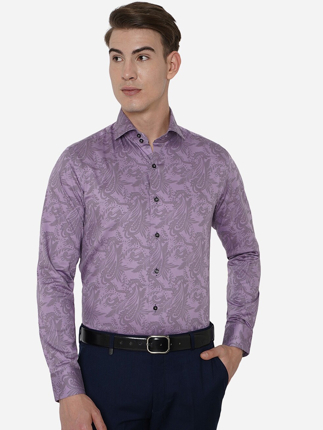 

JB STUDIO Men Purple Slim Fit Floral Printed Party Shirt