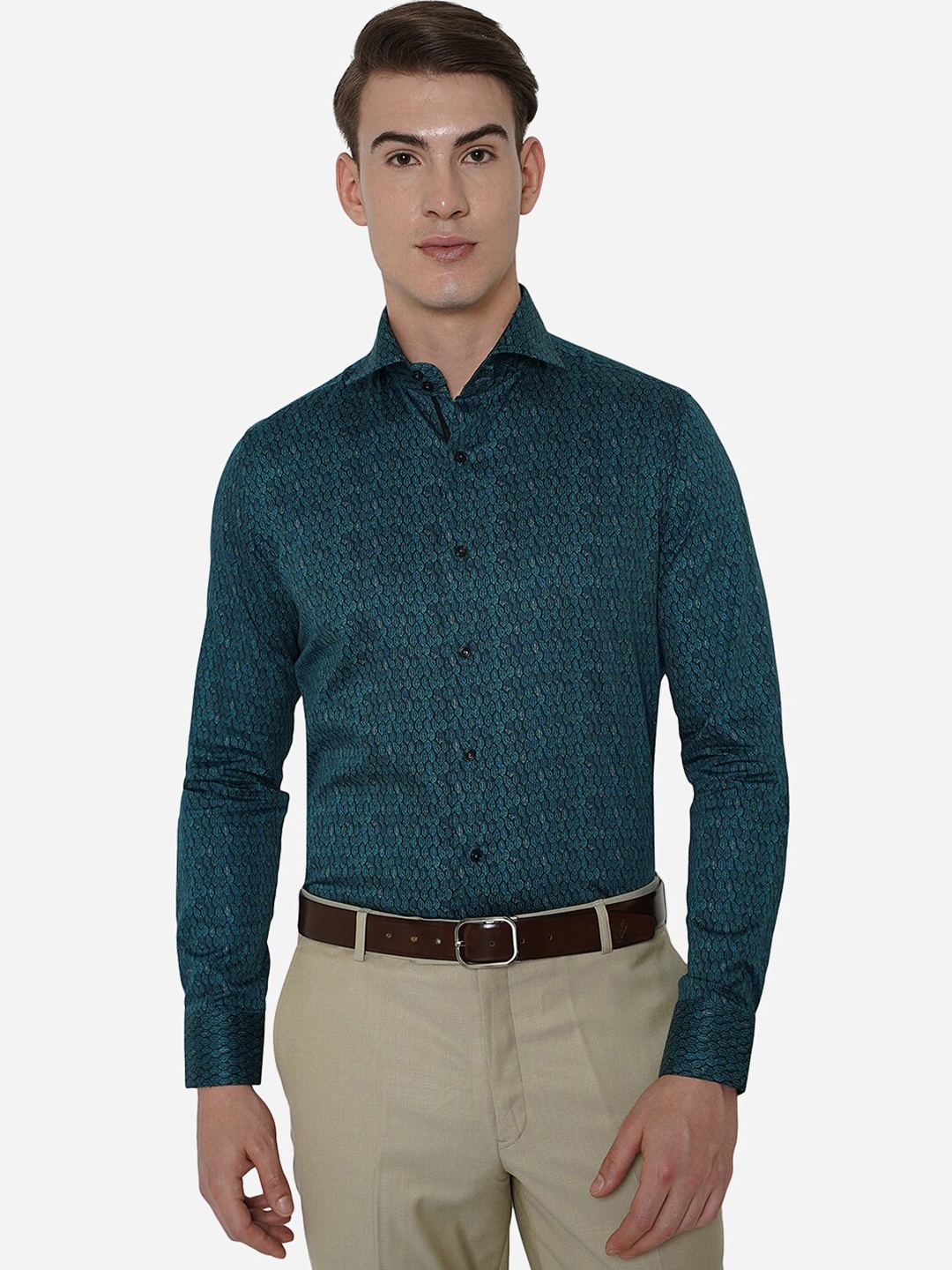 

JB STUDIO Men Green Slim Fit Printed Party Shirt