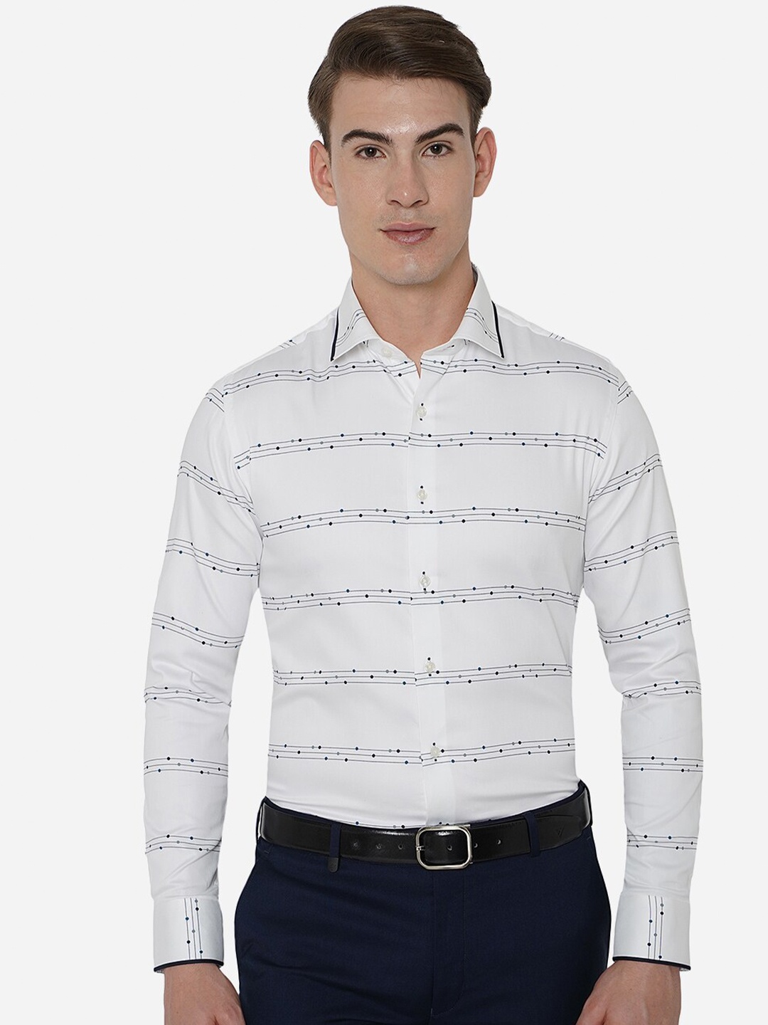 

JB STUDIO Men White Slim Fit Printed Formal Shirt