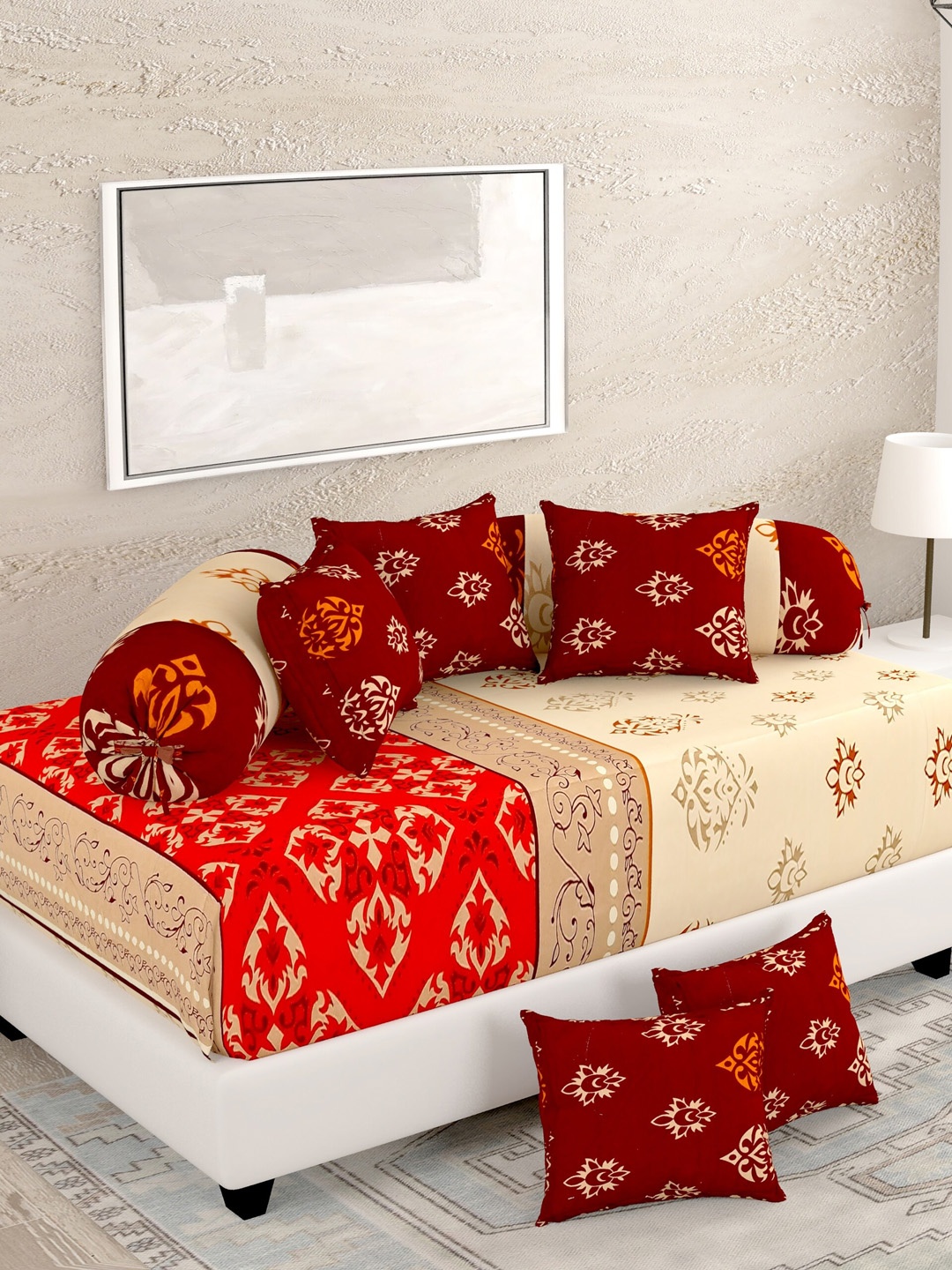 

Salona Bichona Maroon & Cream-Colored Printed Pure Cotton 120 TC Diwan Set