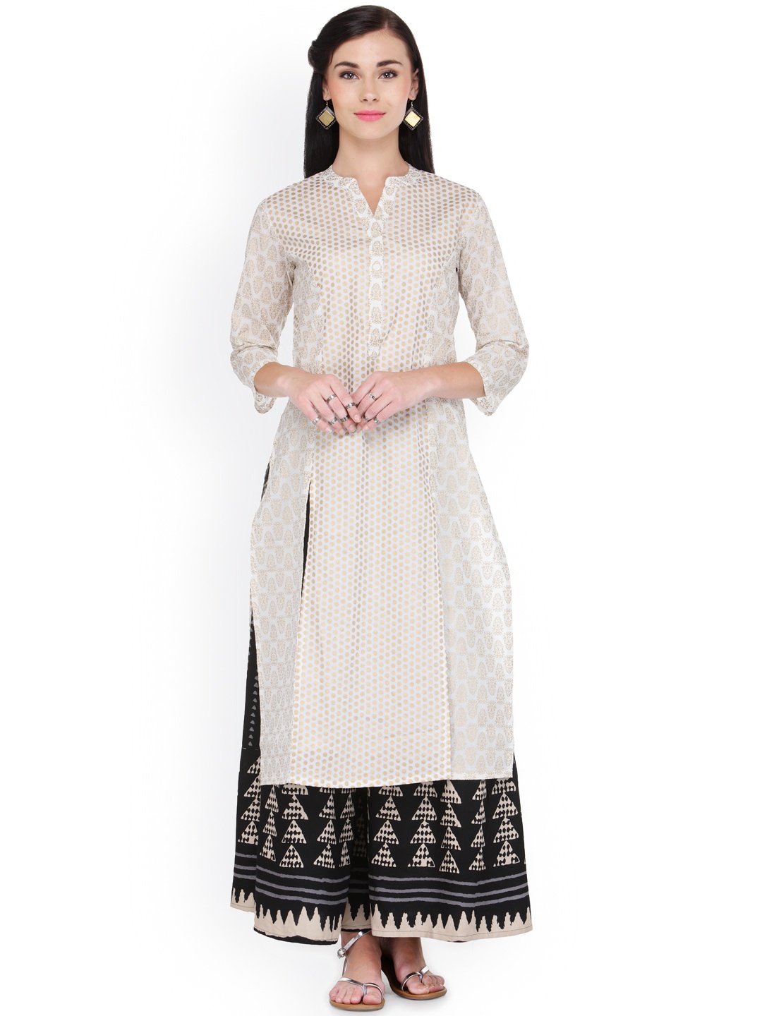 

Varanga White And Gold Printed Straight Kurta With Palazzo