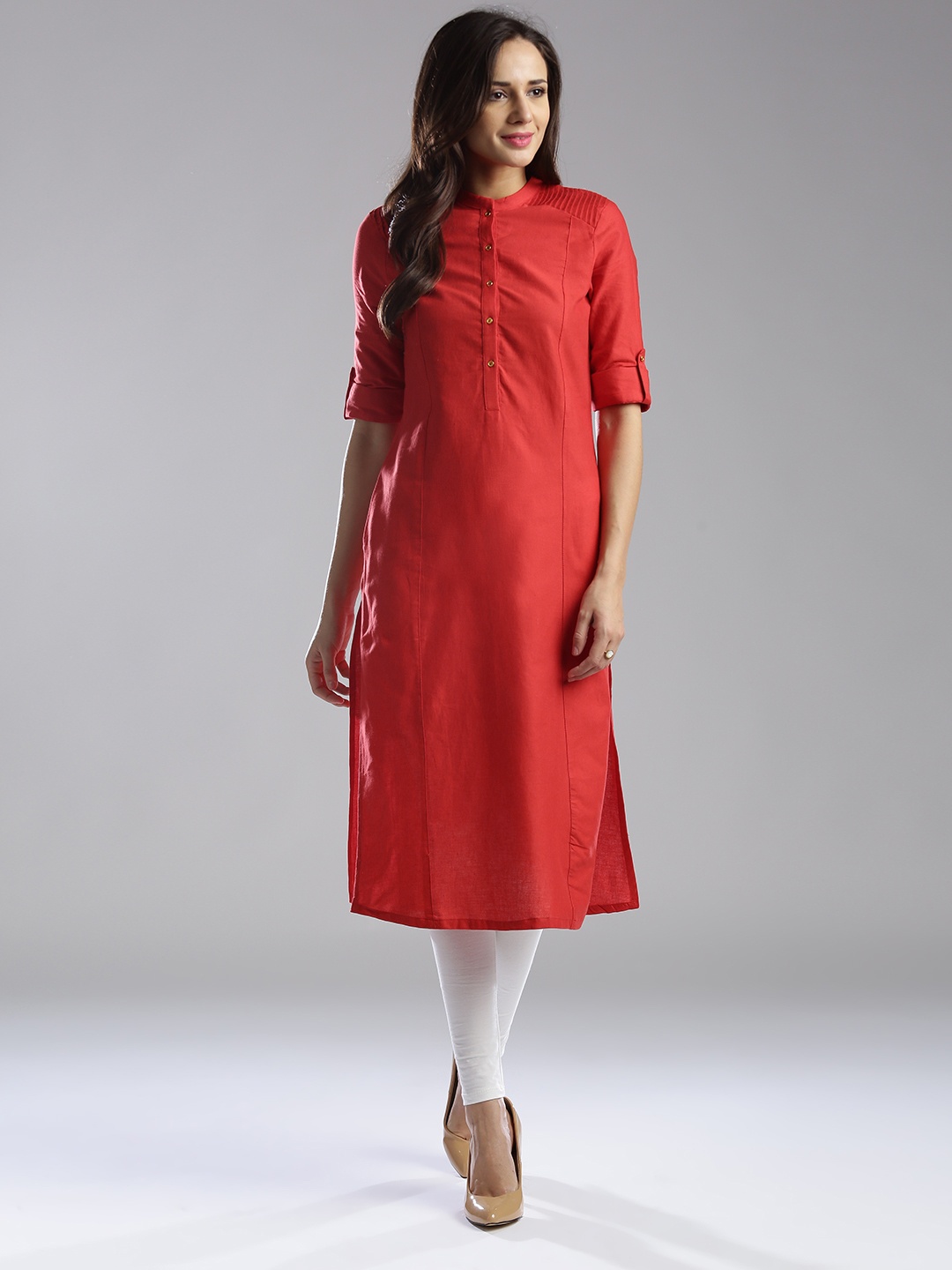 

W Women Red Solid Straight Kurta