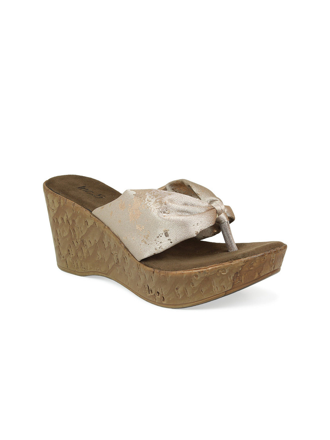 

Inc 5 Women Silver-Toned Printed High-Top Wedge Heels