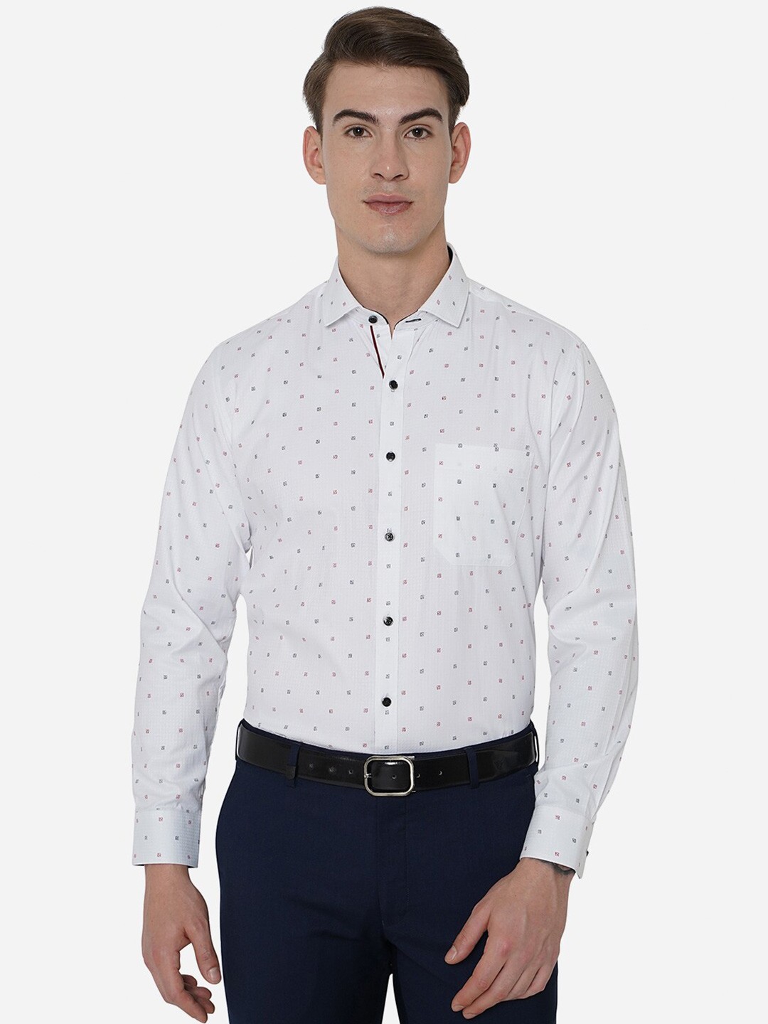 

Greenfibre Men White Slim Fit Printed Party Shirt
