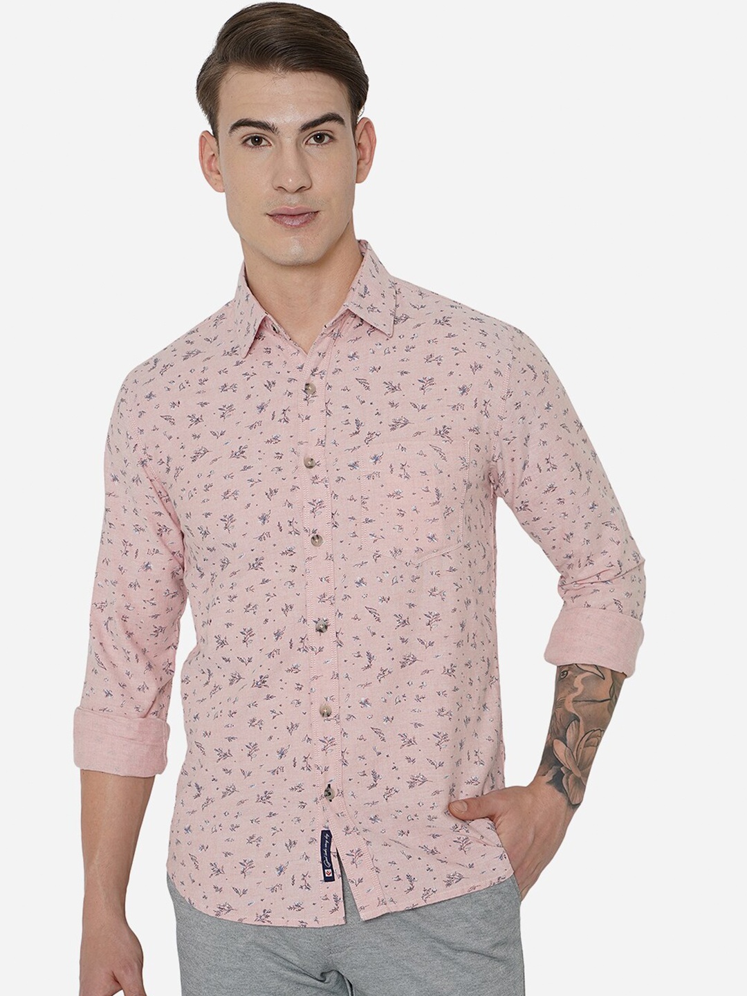 

Greenfibre Men Pink Slim Fit Floral Printed Casual Shirt