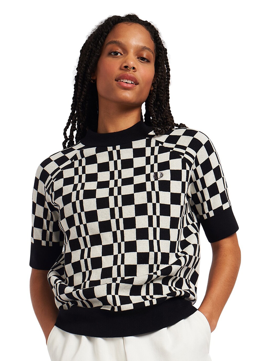 

Fred Perry Women Black & White Checked Pullover