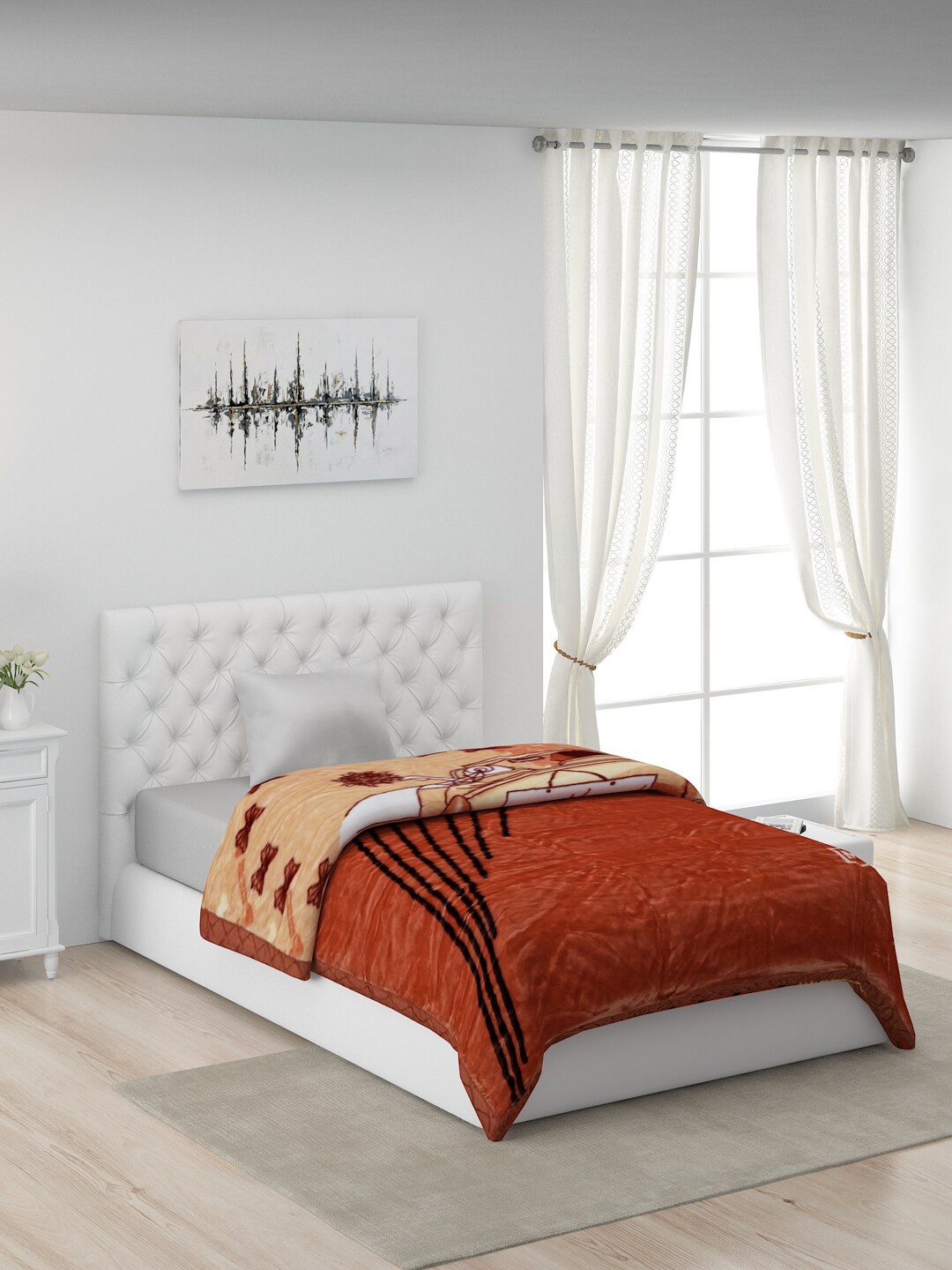 

Monte Carlo Brown & Off White Polyester AC Room 600 GSM Single Bed Mink Blanket