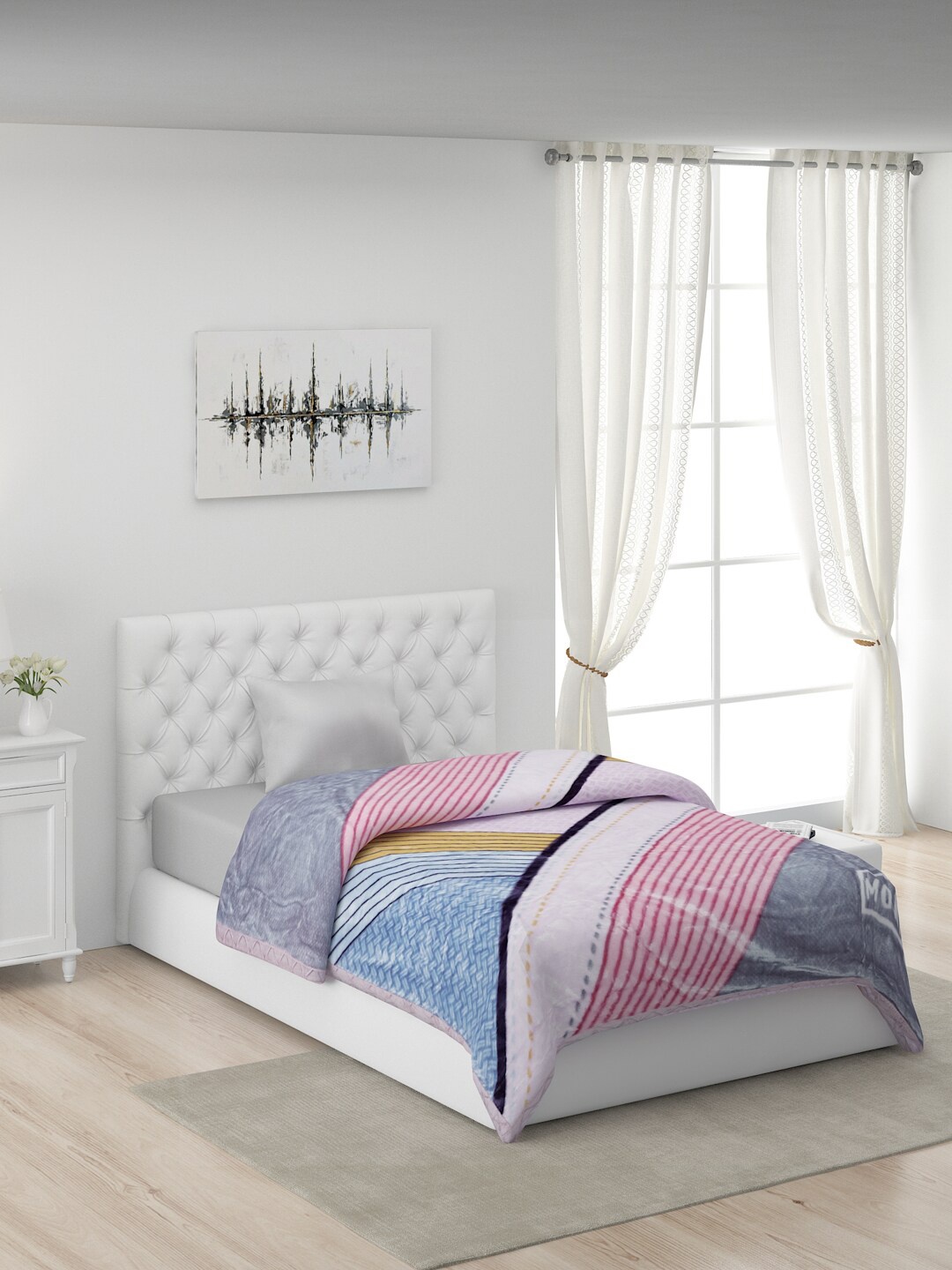 

Monte Carlo Pink & Blue Geometric Polyester AC Room 550 GSM Single Bed Mink Blanket