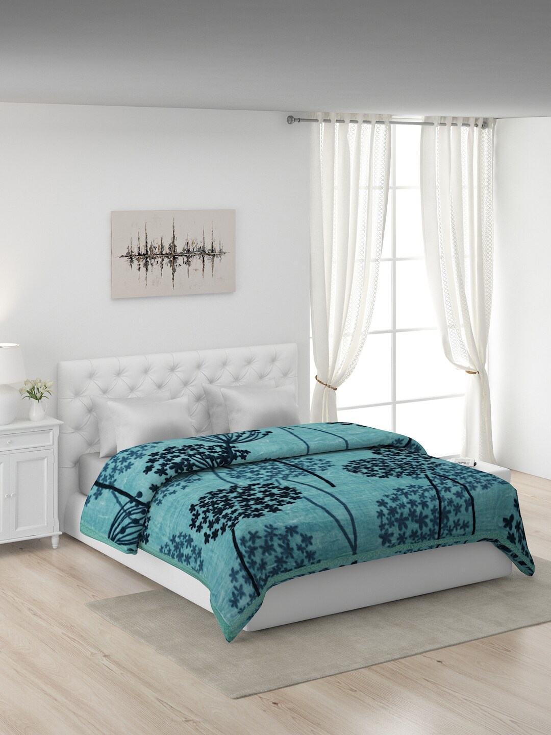 

Monte Carlo Blue & Black Floral Polyester 950GSM Heavy Winter Double Bed Mink Blanket