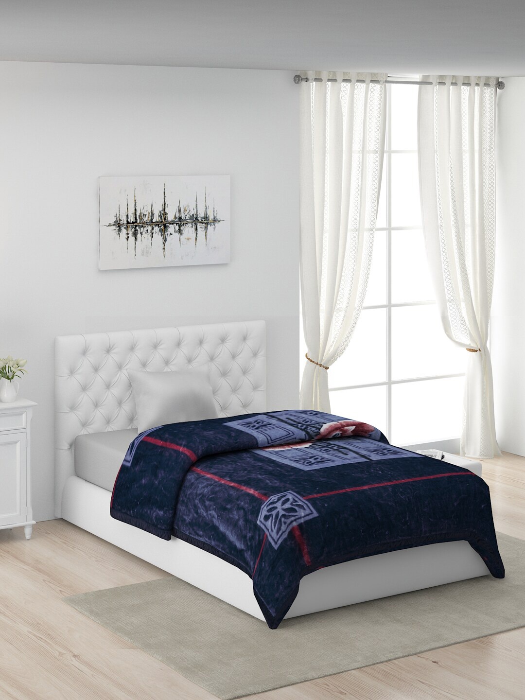 

Monte Carlo Navy Blue & White Polyester AC Room 550 GSM Single Bed Mink Blanket