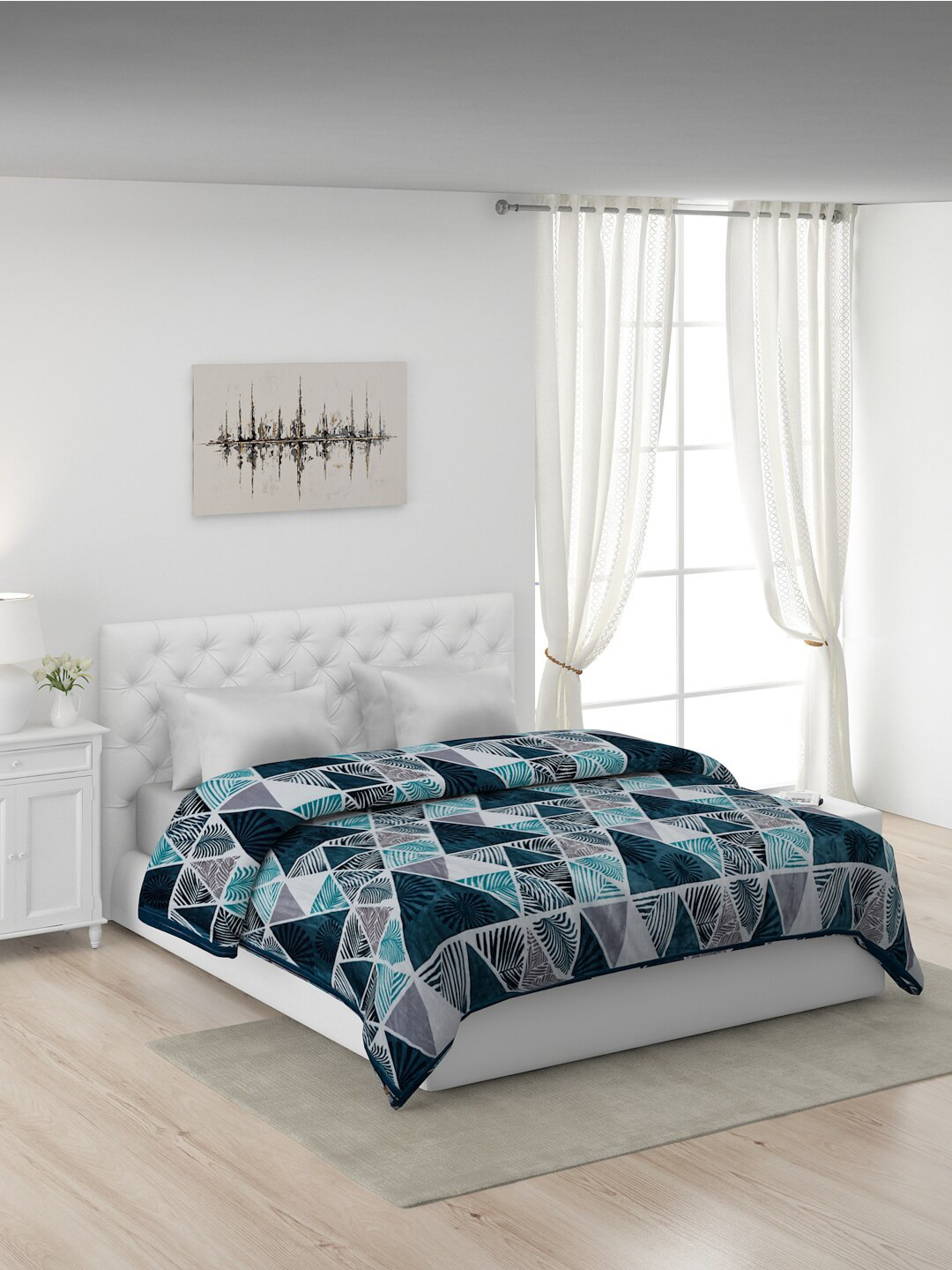 

Monte Carlo Blue & Grey Geometric Polyester AC Room 380 GSM Double Bed Mink Blanket