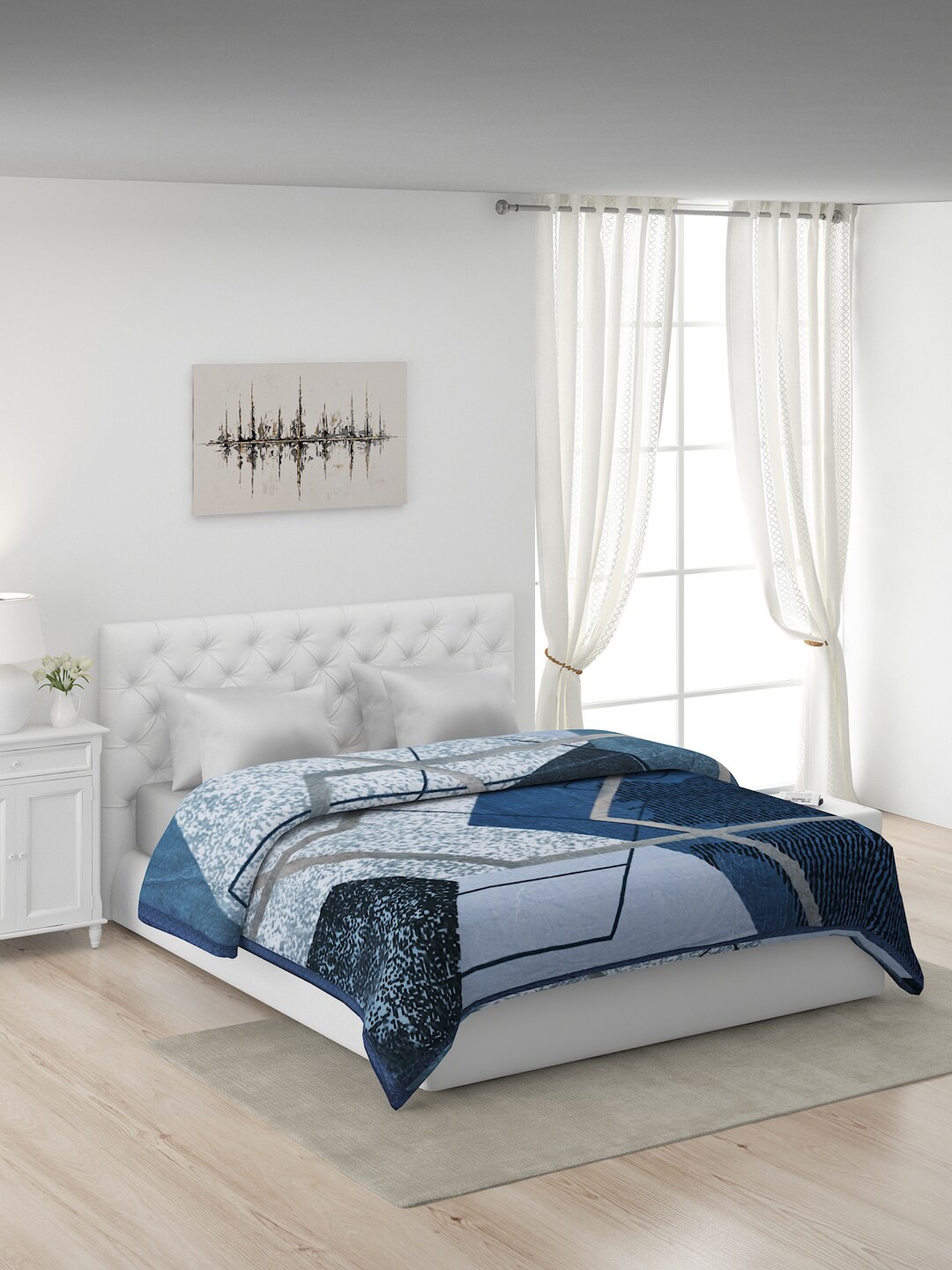 

Monte Carlo Blue & Grey Polyester Mild Winter 600 GSM Double Bed Mink Blanket