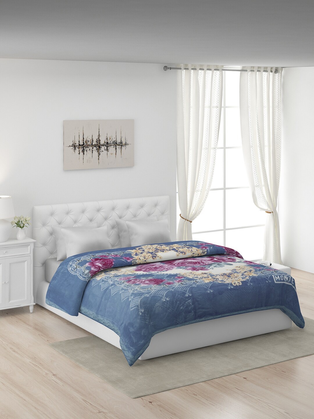 

Monte Carlo Blue & Pink Floral Polyester Heavy Winter Double Bed Mink Blanket