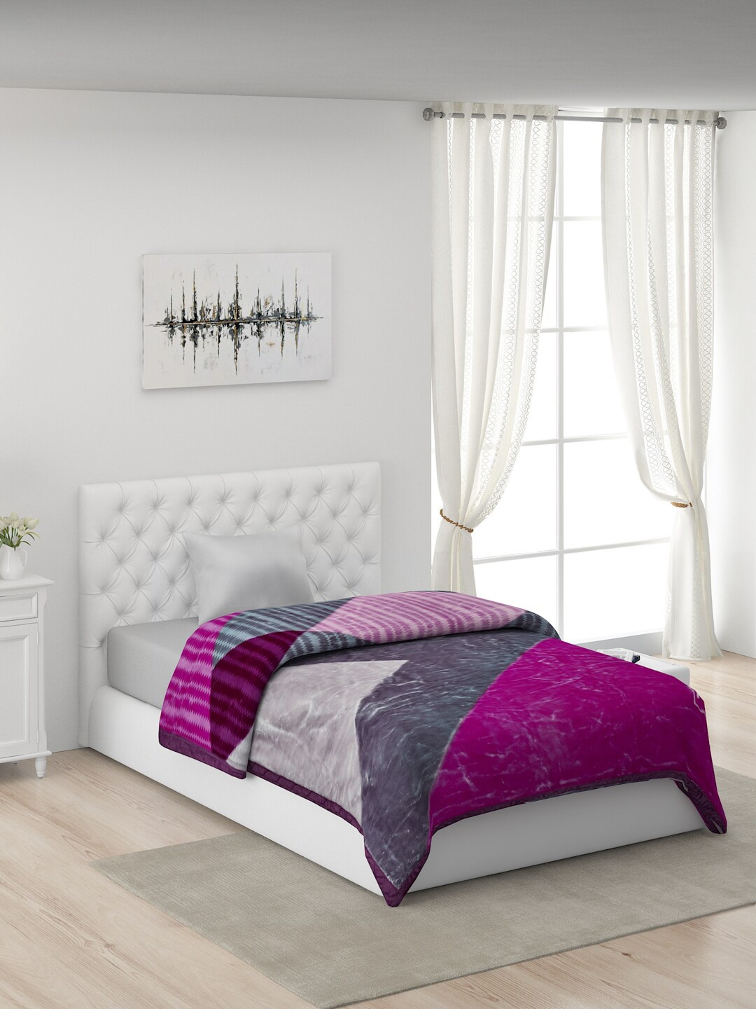 

Monte Carlo Pink & Grey Geometric AC Room Polyester Single Bed Mink Blanket