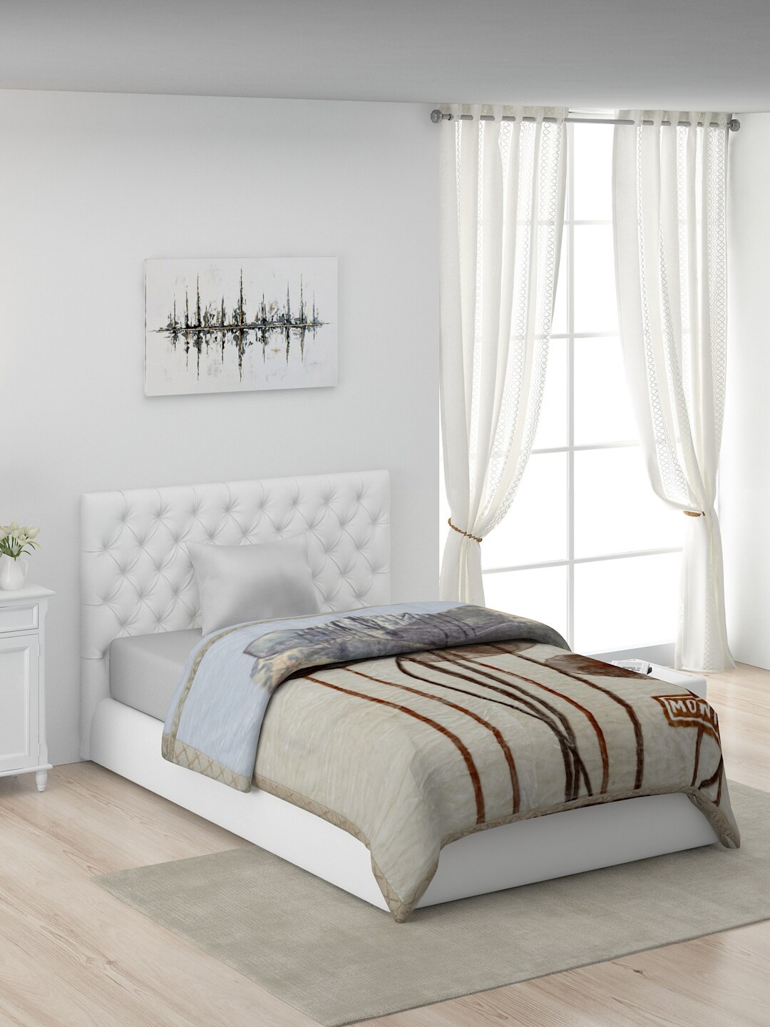 

Monte Carlo Cream and Brown AC Room Polyester 550 GSM Single Bed Mink Blanket