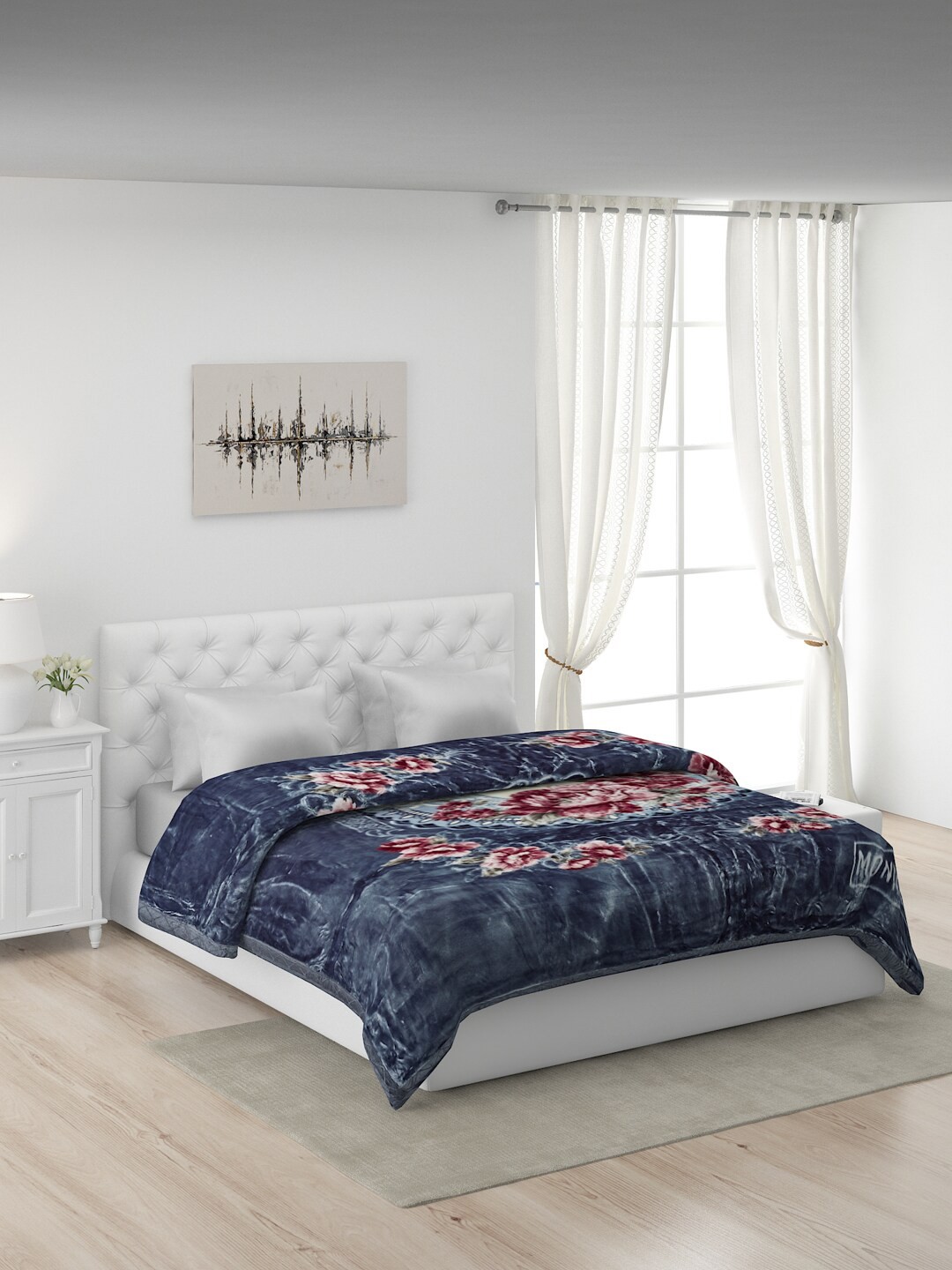 

Monte Carlo Blue & Pink Floral Polyester Heavy Winter Double Bed Mink Blanket