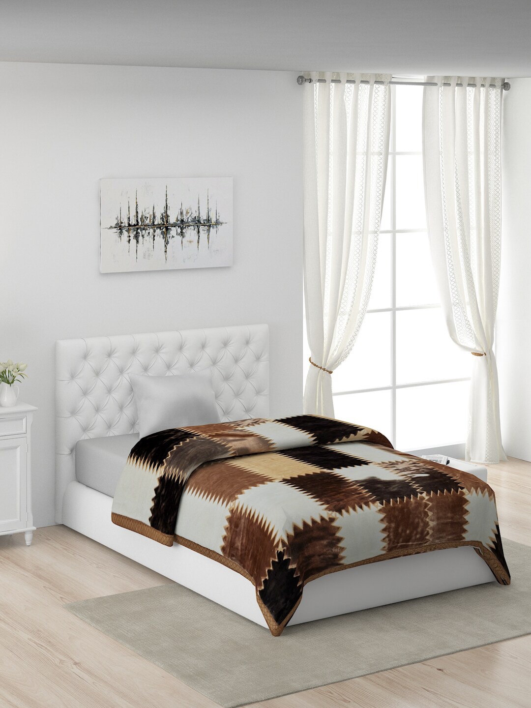 

Monte Carlo Brown & Beige Geometric Polyester Mild Winter Single Bed Mink Blanket