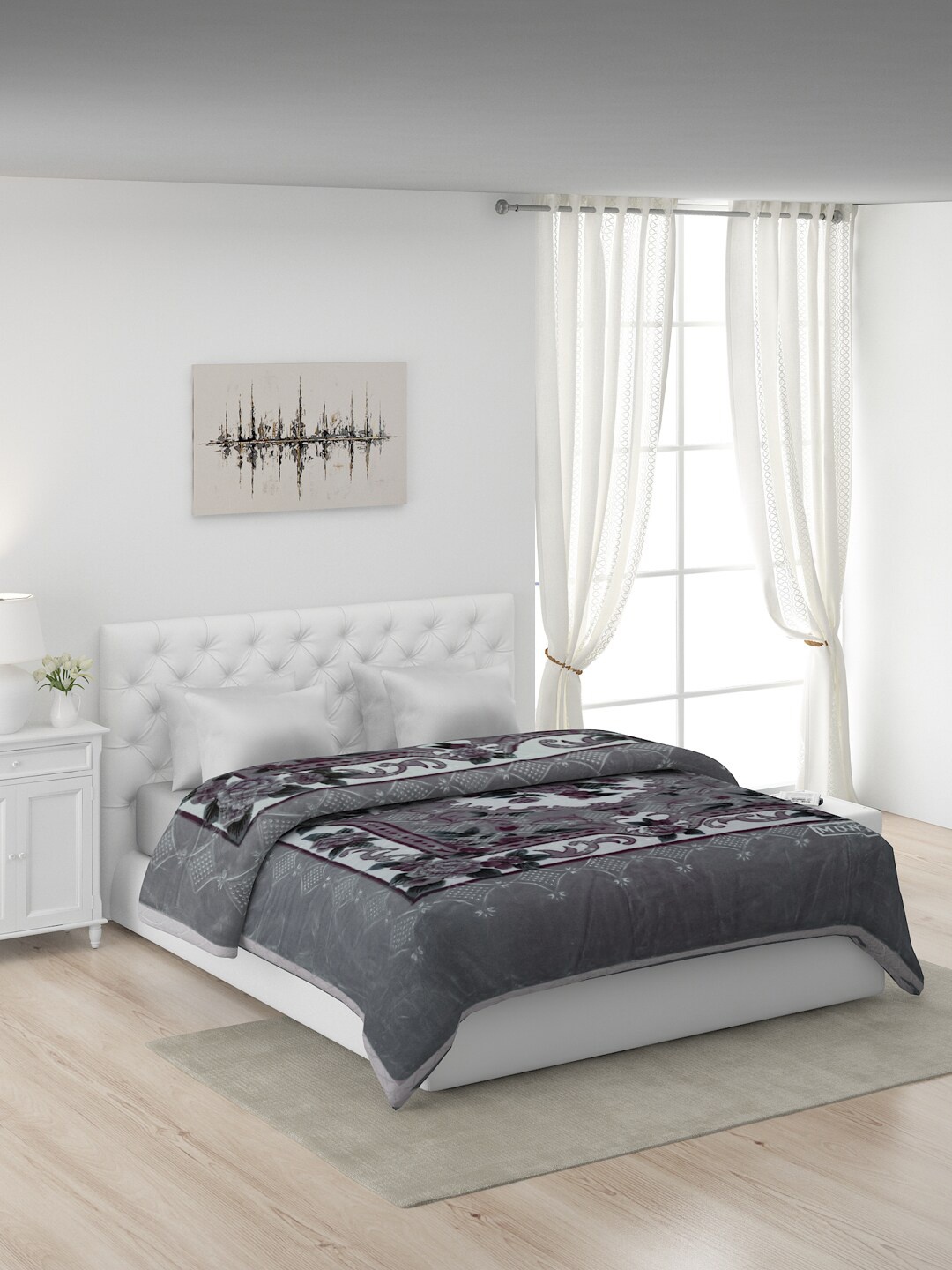 

Monte Carlo White & Grey Floral Heavy Winter Double Bed Blanket
